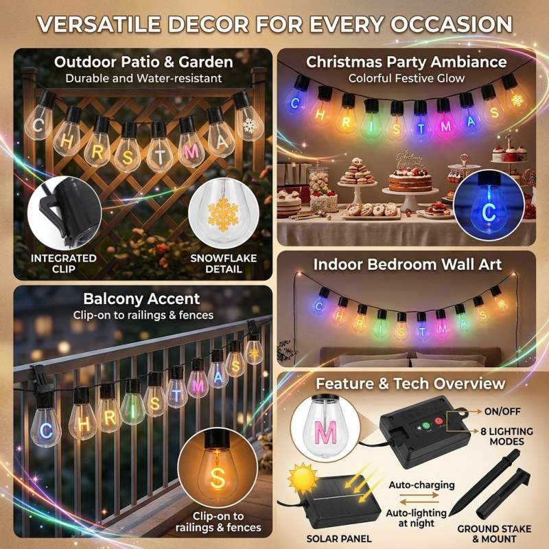 LED φώτα με γράμματα σε σειρά για εξωτερικούς χώρους, κρεμαστή λάμπα για αυλή και βεράντα, διακόσμηση σε ρετρό ευρωπαϊκό στυλ