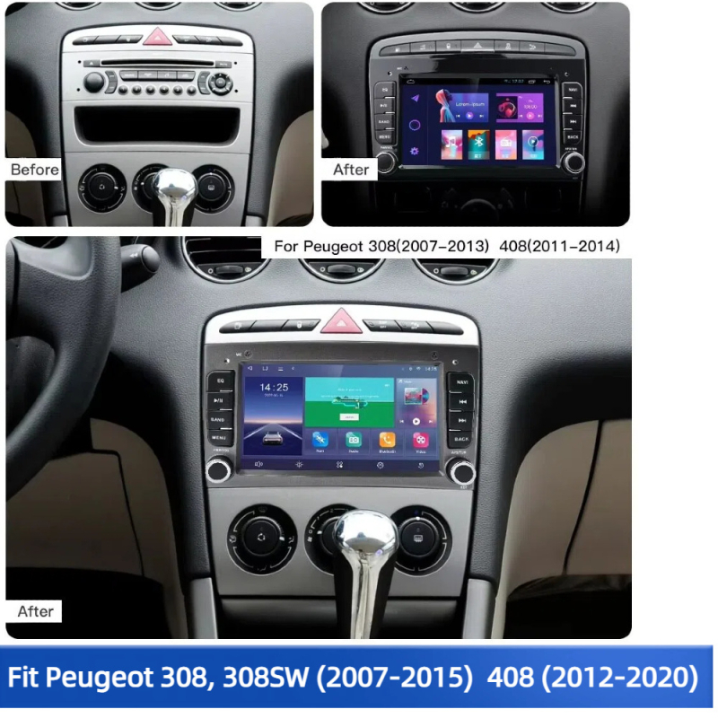 7-inčni sustav navigacije za automobil za Peugeot 308/408 s GPS-om, Bluetoothom, bežičnim CarPlay i Android Auto