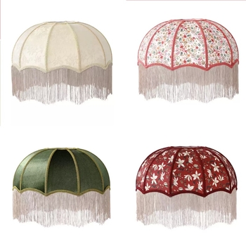 2026 Francúzske retro látkové tienidlo na lampu v tvare dáždnika so strapcami do jedálne a spálne, doplnok k stolovej lampe, viacfarebné