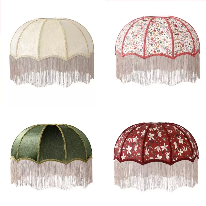 2026 Francúzske retro látkové tienidlo na lampu v tvare dáždnika so strapcami do jedálne a spálne, doplnok k stolovej lampe, viacfarebné