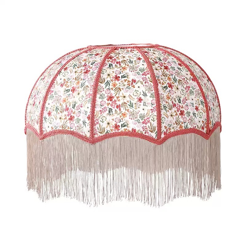 2026 Francúzske retro látkové tienidlo na lampu v tvare dáždnika so strapcami do jedálne a spálne, doplnok k stolovej lampe, viacfarebné