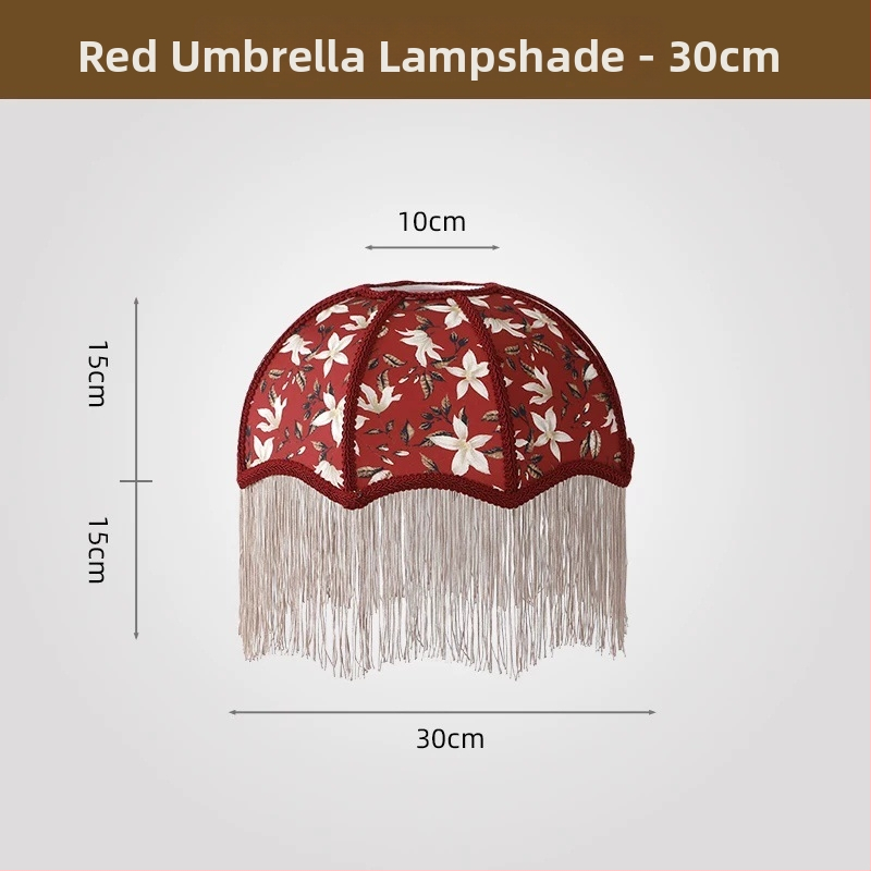 2026 Francúzske retro látkové tienidlo na lampu v tvare dáždnika so strapcami do jedálne a spálne, doplnok k stolovej lampe, viacfarebné