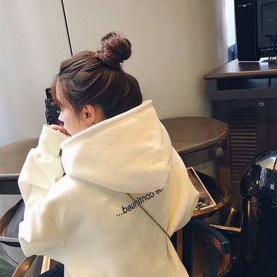 Női vastag béléses kapucnis pulóver ősz-télre, oversized Harajuku BF stílus, koreai ihletés, kapucni, hosszú ujjú