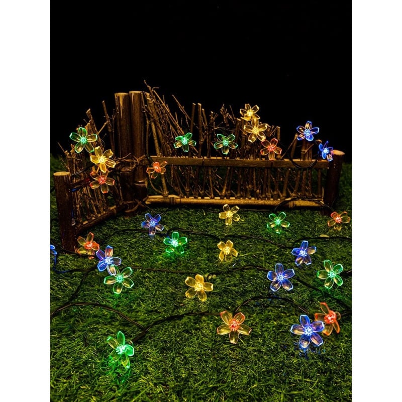 Ηλιακές LED γιρλάντες με άνθη κερασιάς για δέντρα και κήπο, αδιάβροχες, πολύχρωμα διακοσμητικά φώτα