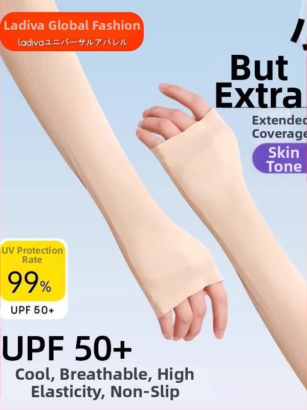 UV-védett Ice Silk ujjvédők, légáteresztő, testszínű, nőknek, kültéri használatra