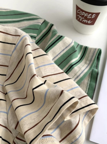 Csíkos női pamut T-shirt, nyári laza szabás, nagy méret, koreai stílus