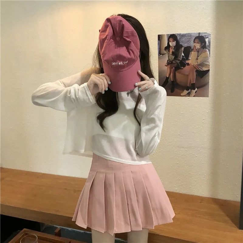 Fehér ice silk cropped UV-védett felső hosszú ujjú, kerek nyakú, könnyű nyári top