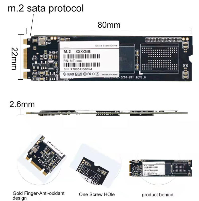 M.2 SATA SSD για φορητούς υπολογιστές, μορφή 2280, εσωτερικός υψηλής ταχύτητας δίσκος, ανάγνωση έως 500 MB/s, εγγραφή έως 470 MB/s