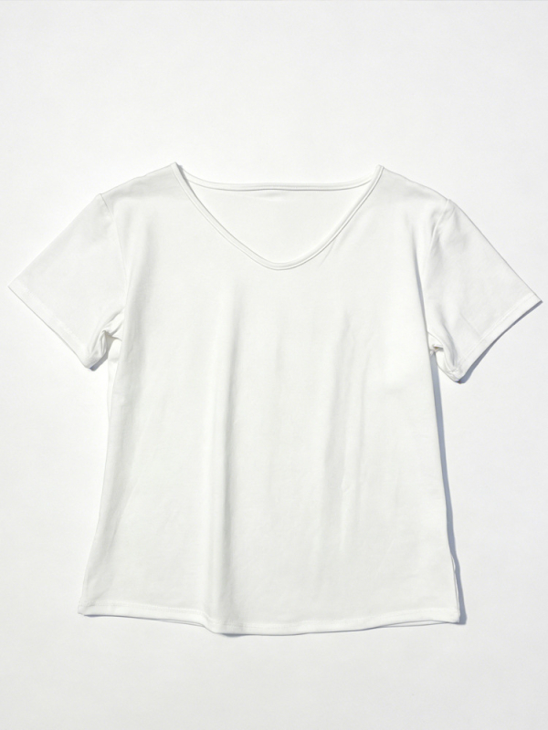 Tencel anyagú női V-nyakú rövid ujjú felső, nyár 2026, laza szabás, koreai stílus, egyszínű, karcsúsító hatású, fehér layering-top