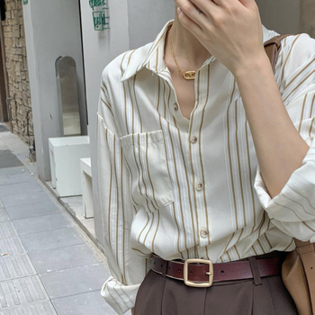 Női csíkos ing brit stílusban, hosszú ujjú, casual retro hongkong-stílusú