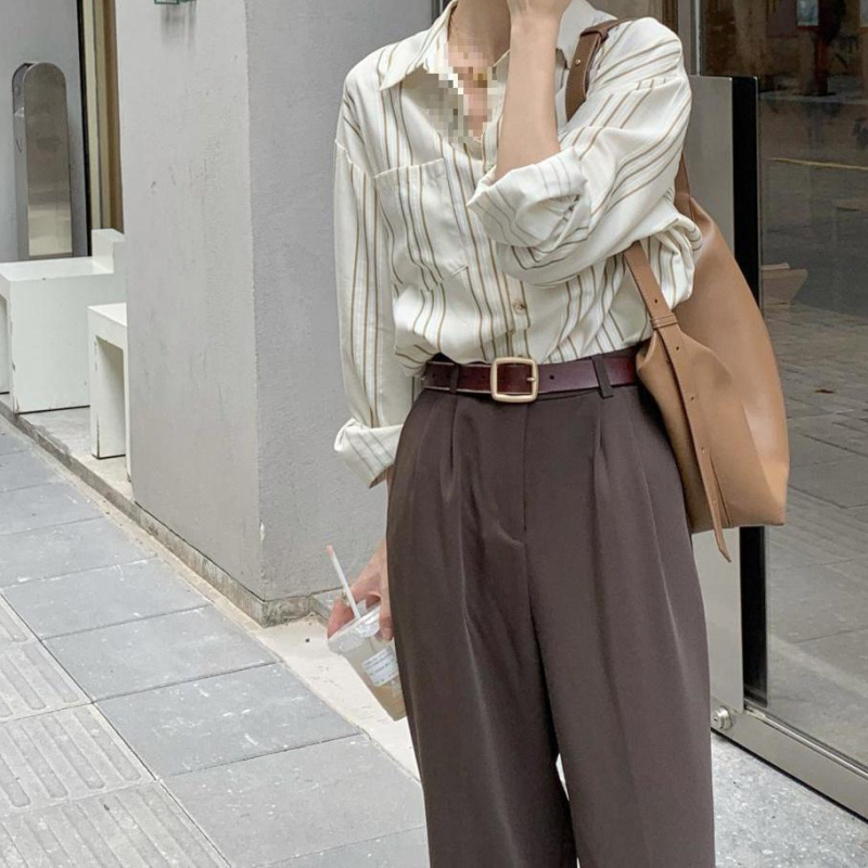 Női csíkos ing brit stílusban, hosszú ujjú, casual retro hongkong-stílusú