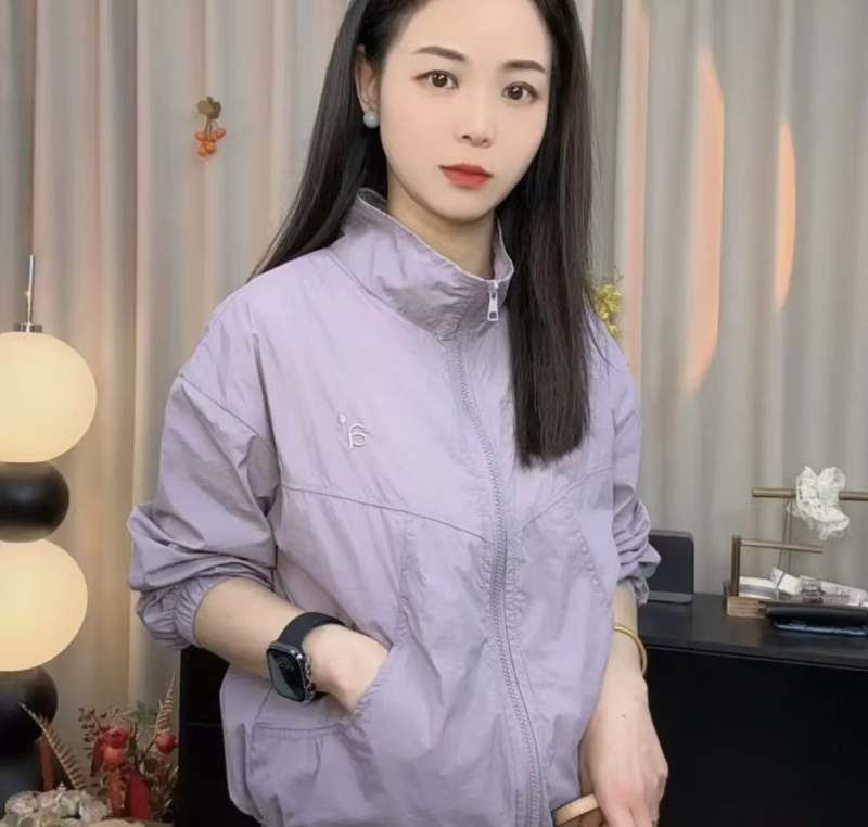 Rövid szabású álló galléros napvédő női kabát, nyár, alacsony testalkathoz, sportos, laza külső ruházat