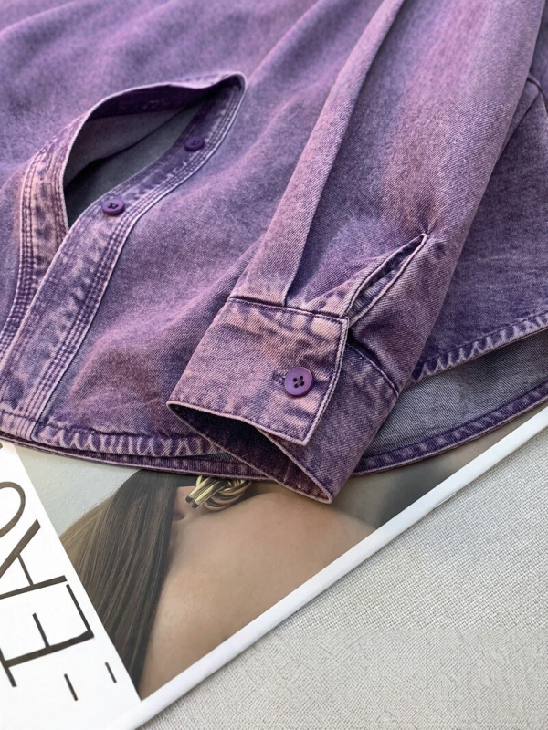 Női lila denim ing – bő szabás, kimosott pamut, kardigán-stílusú felső tavaszra és őszre
