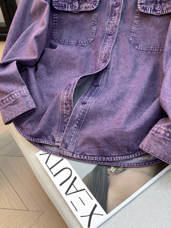 Női lila denim ing – bő szabás, kimosott pamut, kardigán-stílusú felső tavaszra és őszre