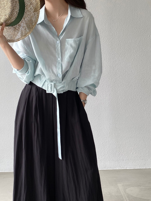 Jiangzuo női blúz len-ramie-Tencel keverékből, francia stílus, casual top kardigán-stílusban, egyszínű, 3/4-ös ujjak, patchwork
