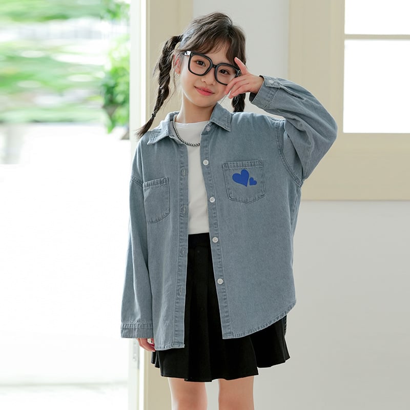 Cardigan-jachetă din denim și bumbac pentru fete, croială oversize, mâneci lungi, partea din față scurtă, spatele lung, toamnă-iarnă 2024