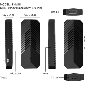 T3MINI Box TV cu Allwinner H313, Android 14, Wi‑Fi, Bluetooth, HDMI, 1080p