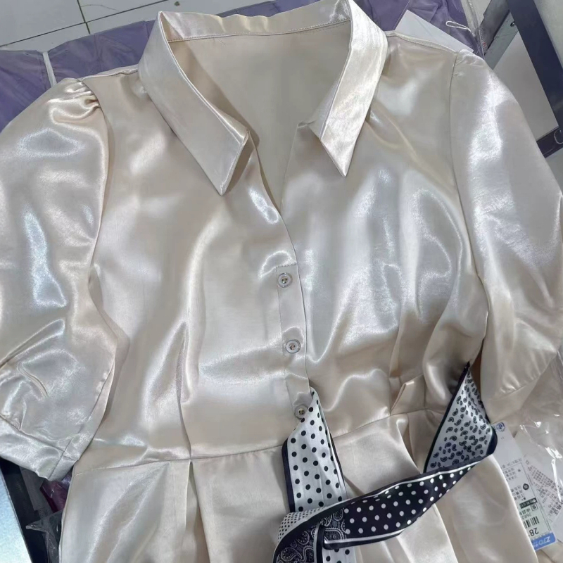 Vintage stílusú derekamat kiemelő sálrészletű női blúz, nyárra, koreai elegáns laza szabás
