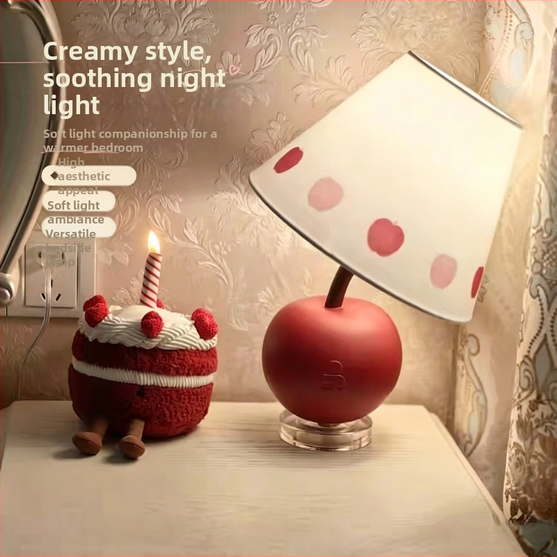 Nočná lampa v krémovej farbe v tvare jablka do spálne, roztomilé a kreatívne nočné svetlo.