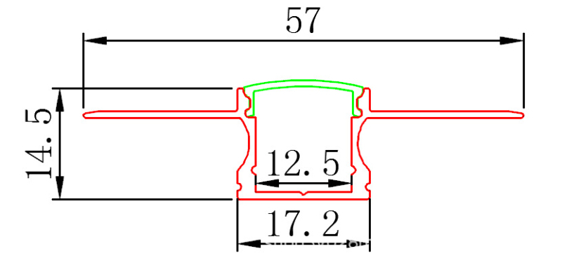 Xianghui 5714 LED lineáris világítótest burkolat, alumínium csatorna szekrényekhez, anodizált 6063-T5 alumínium, modell XH-190A, dekoratív profil