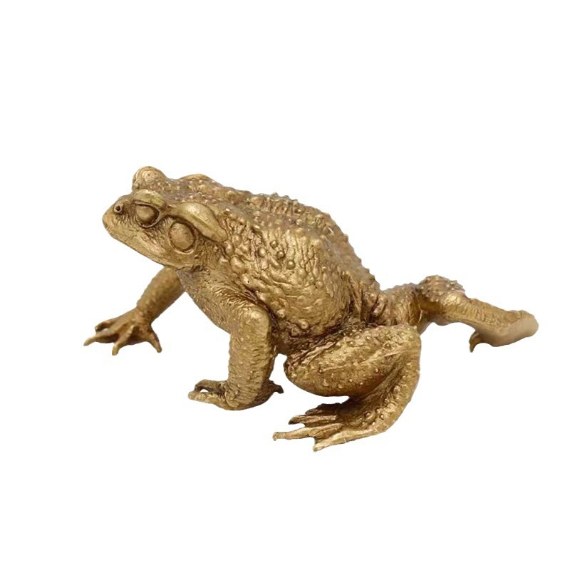 Réz- és aranyszínű békaszobor, háromlábú béka, tiszta rézből, feng shui dekoráció otthonra, ajándék a gazdagságért.