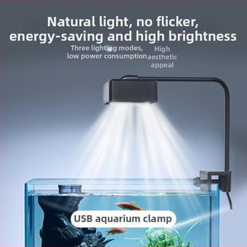 LED квадратна лампа за аквариум – осветление с пълен спектър за водни растения, декоративно осветление, USB лампа против водорасли