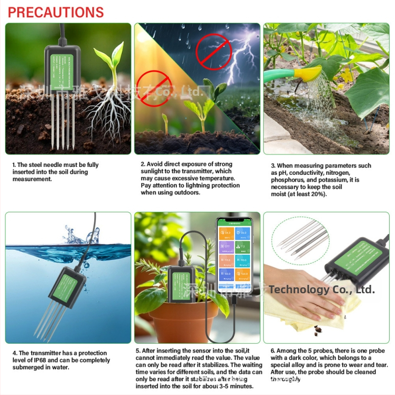 8-v-1 pôdny tester s pripojením k Androidu pre dusík, fosfor, draslík, pH, vlhkosť a teplotu pre pestovanie v sadoch