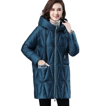 2023 téli kabát koreai stílusban, laza szabás, kapucnival, középhosszú, női, plusz méret, vastag fényes pamut-töltet