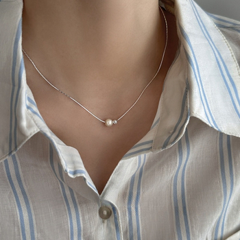 Rövid gyöngyös bambusz lánc 925-ös ezüstből, elegáns és minimalist