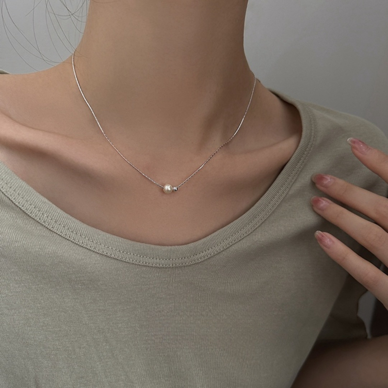 Rövid gyöngyös bambusz lánc 925-ös ezüstből, elegáns és minimalist