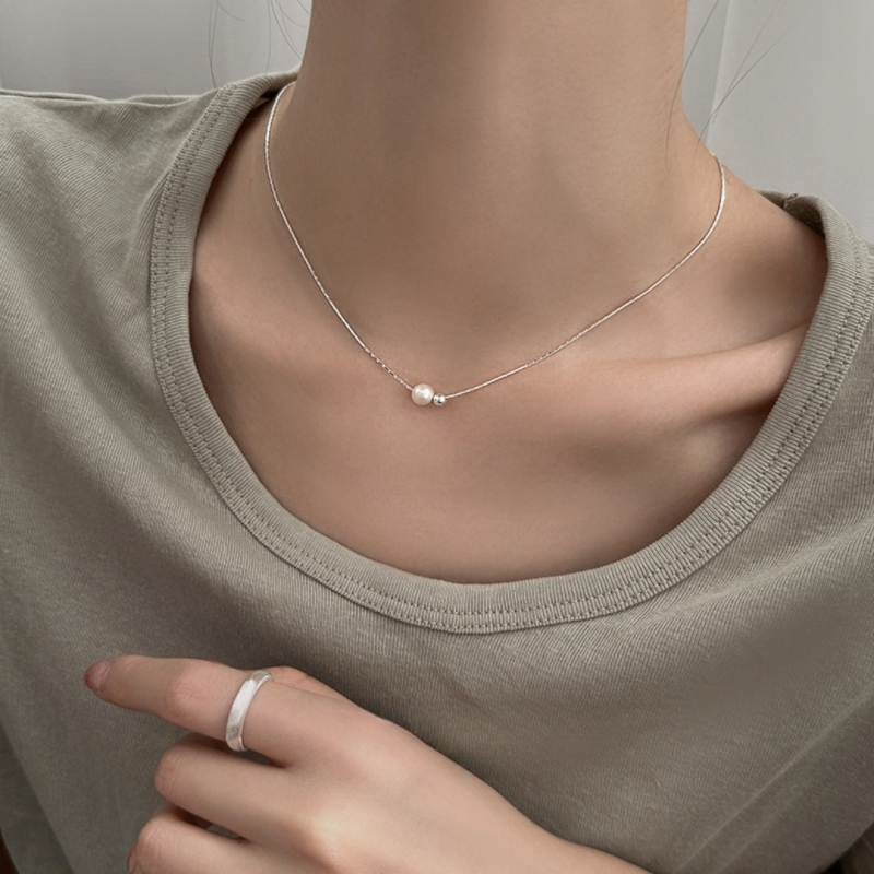 Rövid gyöngyös bambusz lánc 925-ös ezüstből, elegáns és minimalist