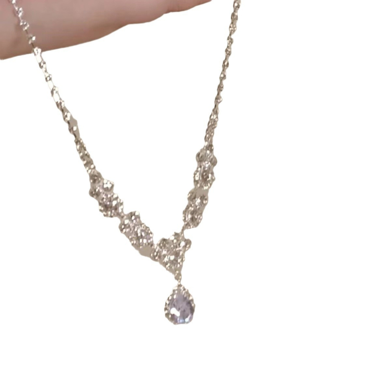 Női lilás vízcsepp zircon nyaklánc, könnyed luxus, virágos dizájn, elegáns, kiváló minőség, kulcscsont alatti lánc