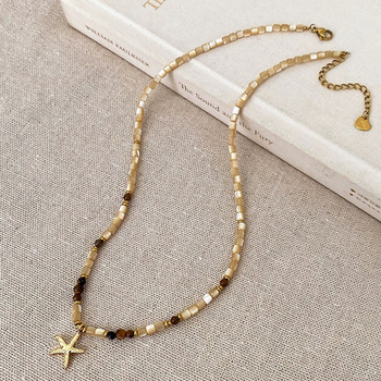 Vintage természetes kagyló Tiger Eye kő csillaghal formájú medálos nyaklánc nőknek, prémium kulcslánc, sokoldalú könnyű luxus nyári ékszer