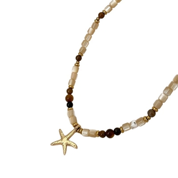 Vintage természetes kagyló Tiger Eye kő csillaghal formájú medálos nyaklánc nőknek, prémium kulcslánc, sokoldalú könnyű luxus nyári ékszer