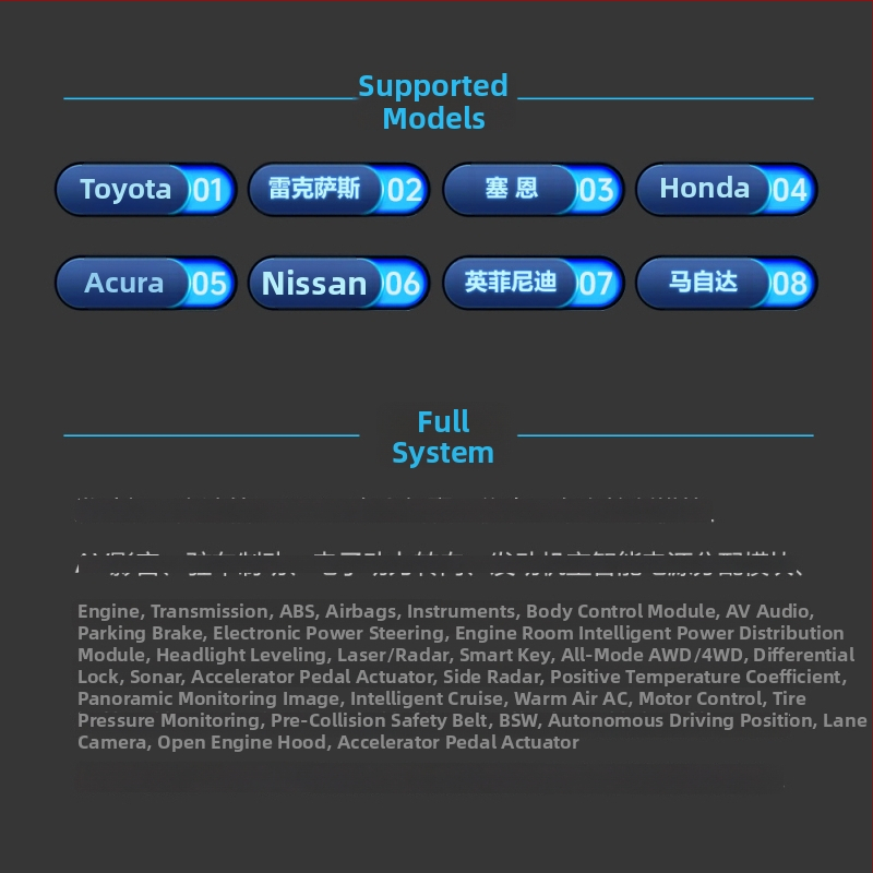 OBD diagnosztikai eszköz japán autókhoz — motor, váltó, ABS és légzsák