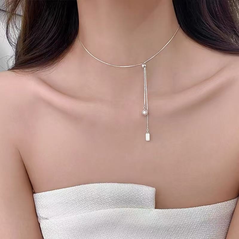 S925 sterling ezüst gyöngy nyaklánc nőknek, 2026-os új stílus, elegáns és minimalist, egy medál, állítható kulcscsont-lánc