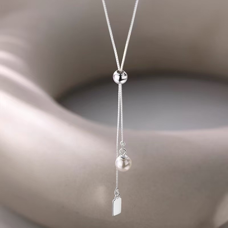 S925 sterling ezüst gyöngy nyaklánc nőknek, 2026-os új stílus, elegáns és minimalist, egy medál, állítható kulcscsont-lánc