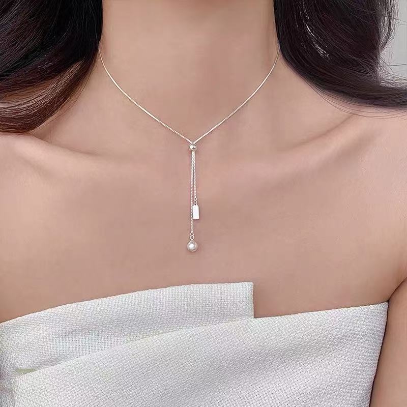 S925 sterling ezüst gyöngy nyaklánc nőknek, 2026-os új stílus, elegáns és minimalist, egy medál, állítható kulcscsont-lánc