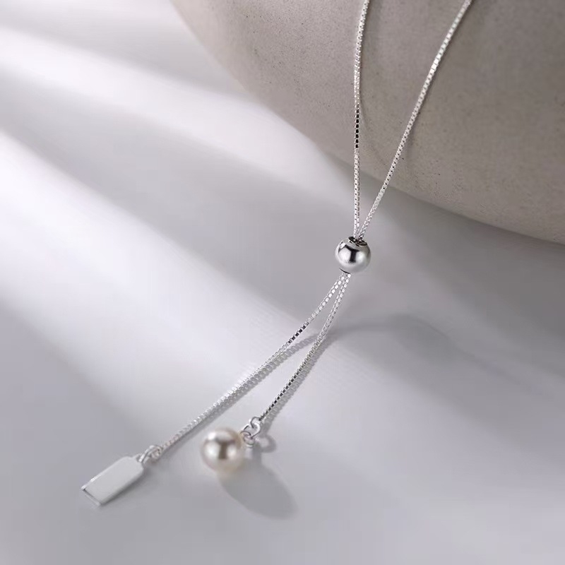 S925 sterling ezüst gyöngy nyaklánc nőknek, 2026-os új stílus, elegáns és minimalist, egy medál, állítható kulcscsont-lánc