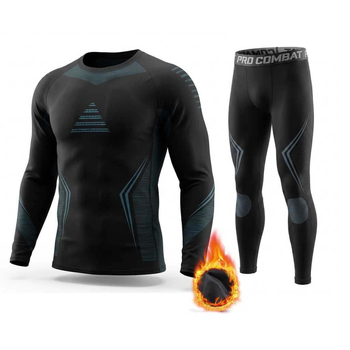 Set termic din fleece pentru bărbați, toamnă‑iarna, elastic, uscare rapidă, strat de bază pentru fitness – tricou cu mânecă lungă și pantaloni