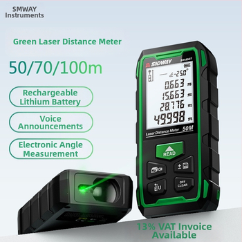 SNDWAY SW-100GT zelený laserový merač vzdialenosti pre vnútorné a vonkajšie meranie, elektronické pravítko