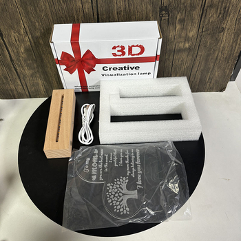 Tömörfa órás 3D éjszakai fény és akril LED asztali lámpa