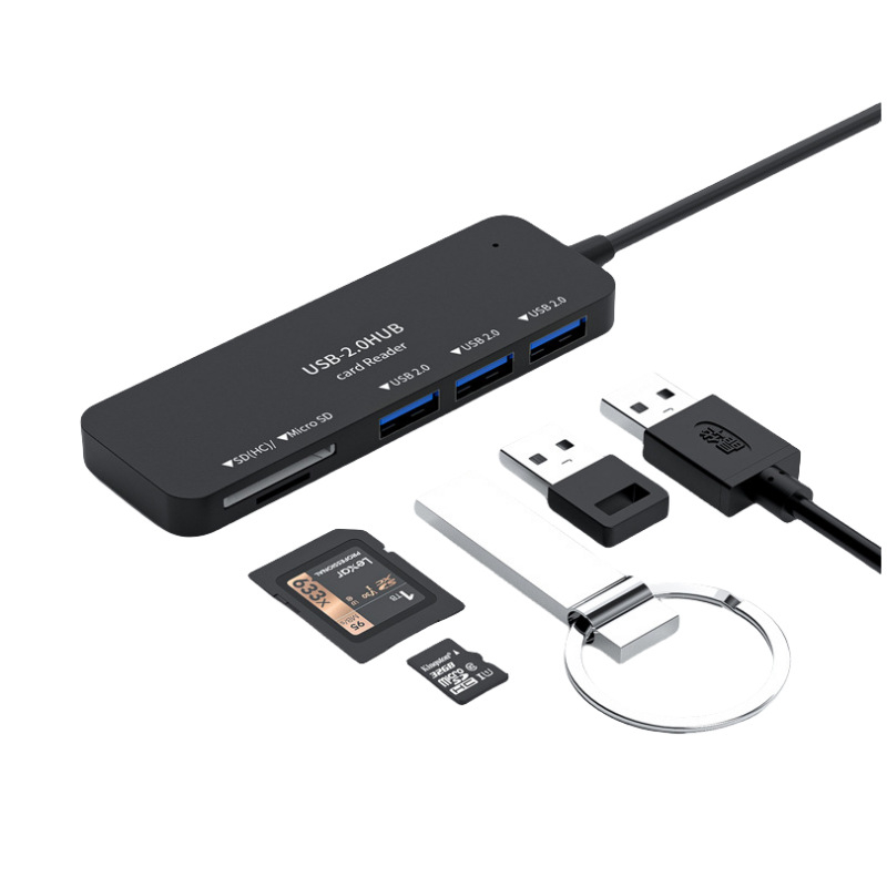 USB 2.0 hub, 5 az 1-ben, kártyaolvasó, Type-C dokkoló állomás, micro többport-bővítő