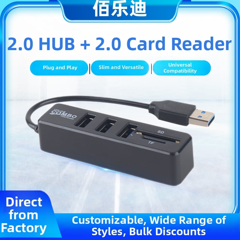 USB 2.0 hub s čitačem kartica TF/SD, proširenje za laptop
