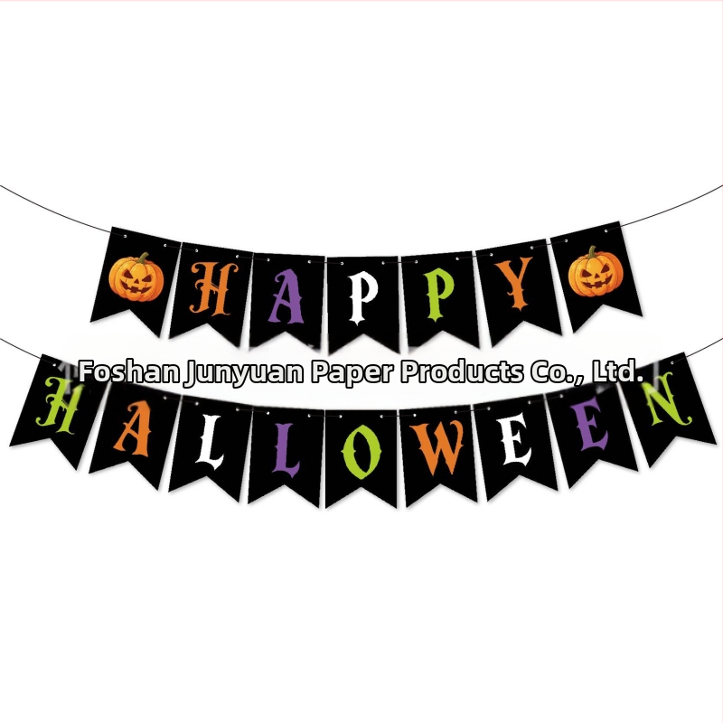 Sada halloweenskych dekorácií s vlajkami, girlandami a zastavami