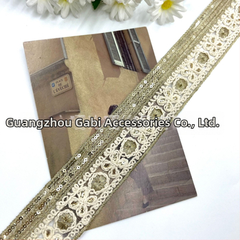 Round Dream dantelă cusută în stil etnic, lățime 4,5 cm, bază de plasă vintage, broderie cu fir de bumbac și paiete aurii