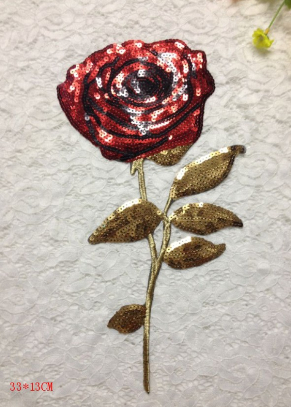 Patch broderie cu paiete pentru îmbrăcăminte, aplicație floare de trandafir
