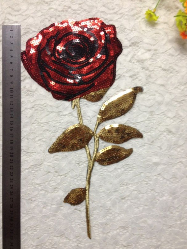 Patch broderie cu paiete pentru îmbrăcăminte, aplicație floare de trandafir