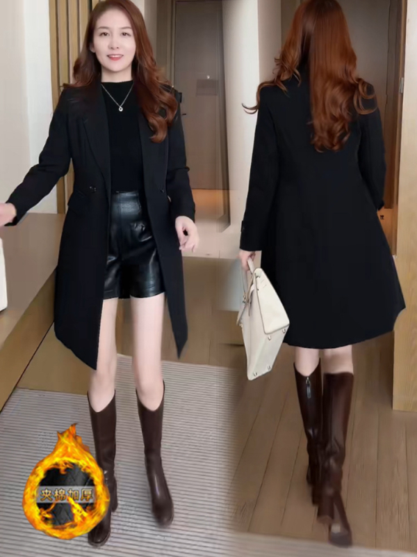 Trench de damă de lungime medie, primăvară-toamnă 2024, croială slim cu căptușeală din bumbac, piesă vestimentară elegantă, îngroșată, casual