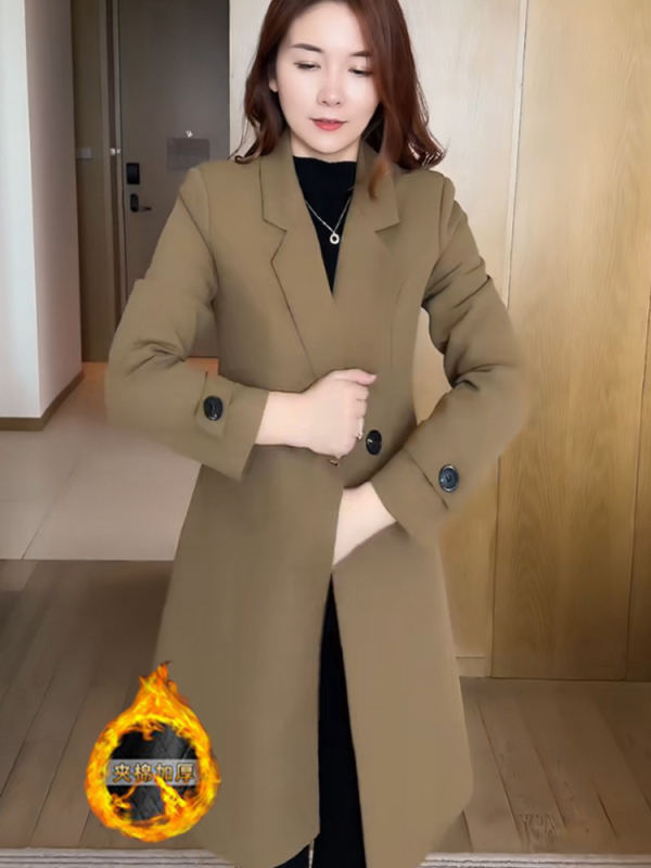 Trench de damă de lungime medie, primăvară-toamnă 2024, croială slim cu căptușeală din bumbac, piesă vestimentară elegantă, îngroșată, casual